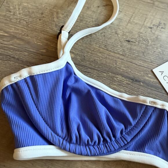 Acacia Free People Sadie Piped Ribbed Bikini Top Sapphire Blue Size Medium NEW - Picture 2 of 10